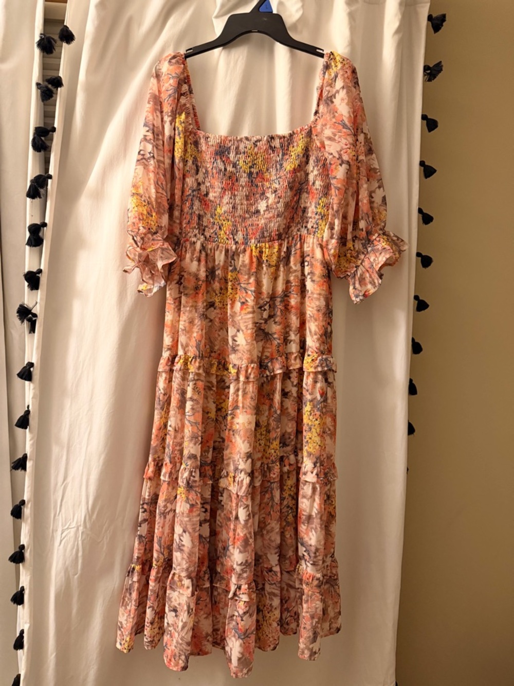 DAVI & DANI Peach Multi Floral Tiered Midi Dress
